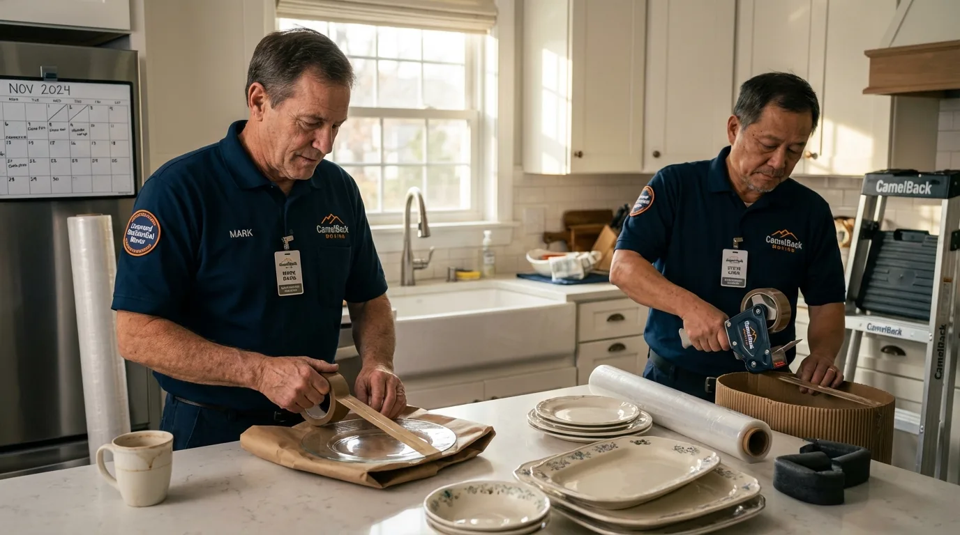 Professional crew packing kitchen dishware in Milbridge, ME